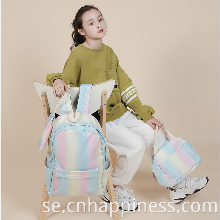 Partihandel rese mode roliga skolväskor set med bärbara ryggsäckar isolerade picknickpåse blyertsfodral regnbågens ryggsäck för flickor